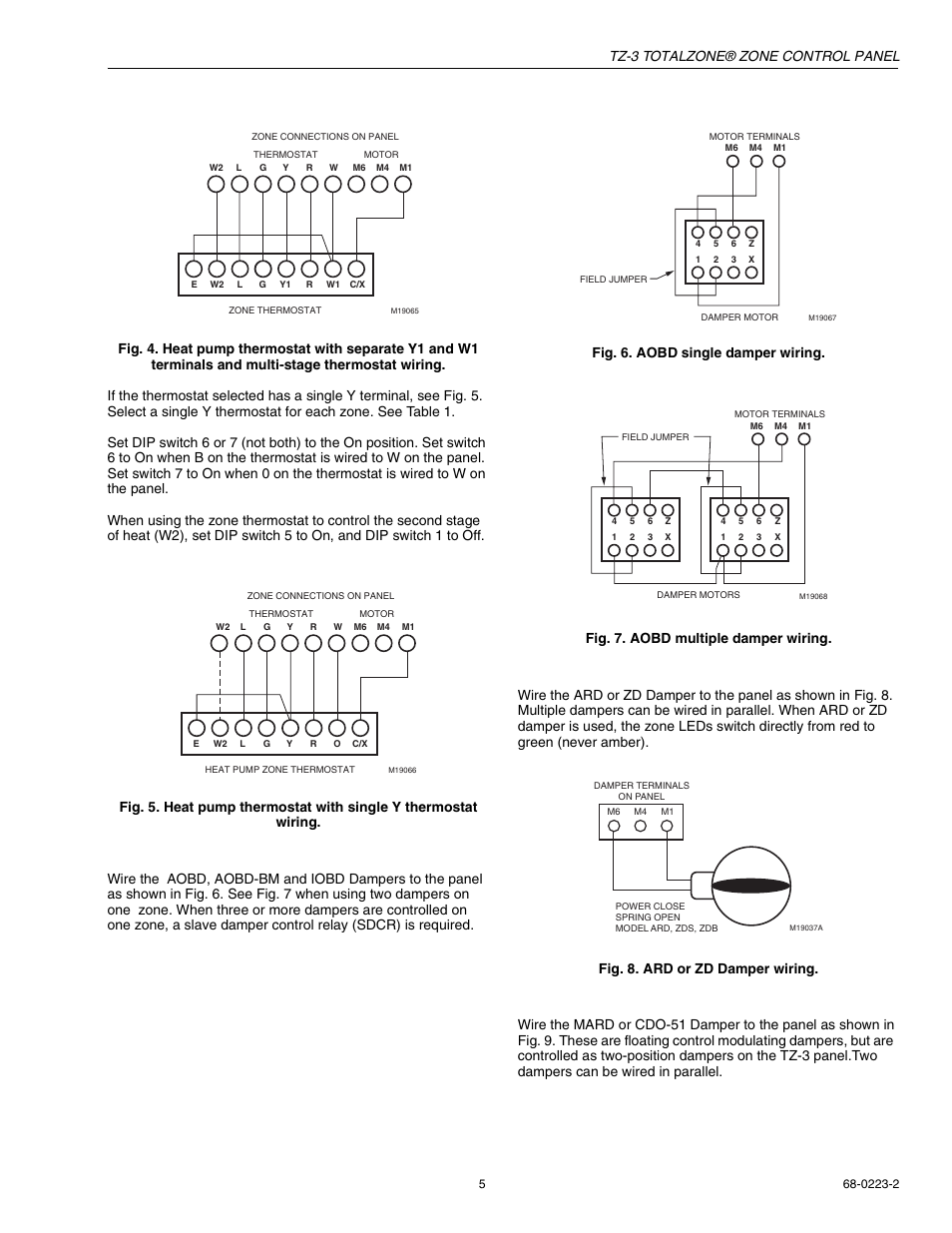 Aobd dampers, Ard or zd dampers, Mard or cdo-51 dampers | Tz-3 totalzone® zone control panel | Honeywell TOTALZONE TZ-3 User Manual | Page 5 / 16