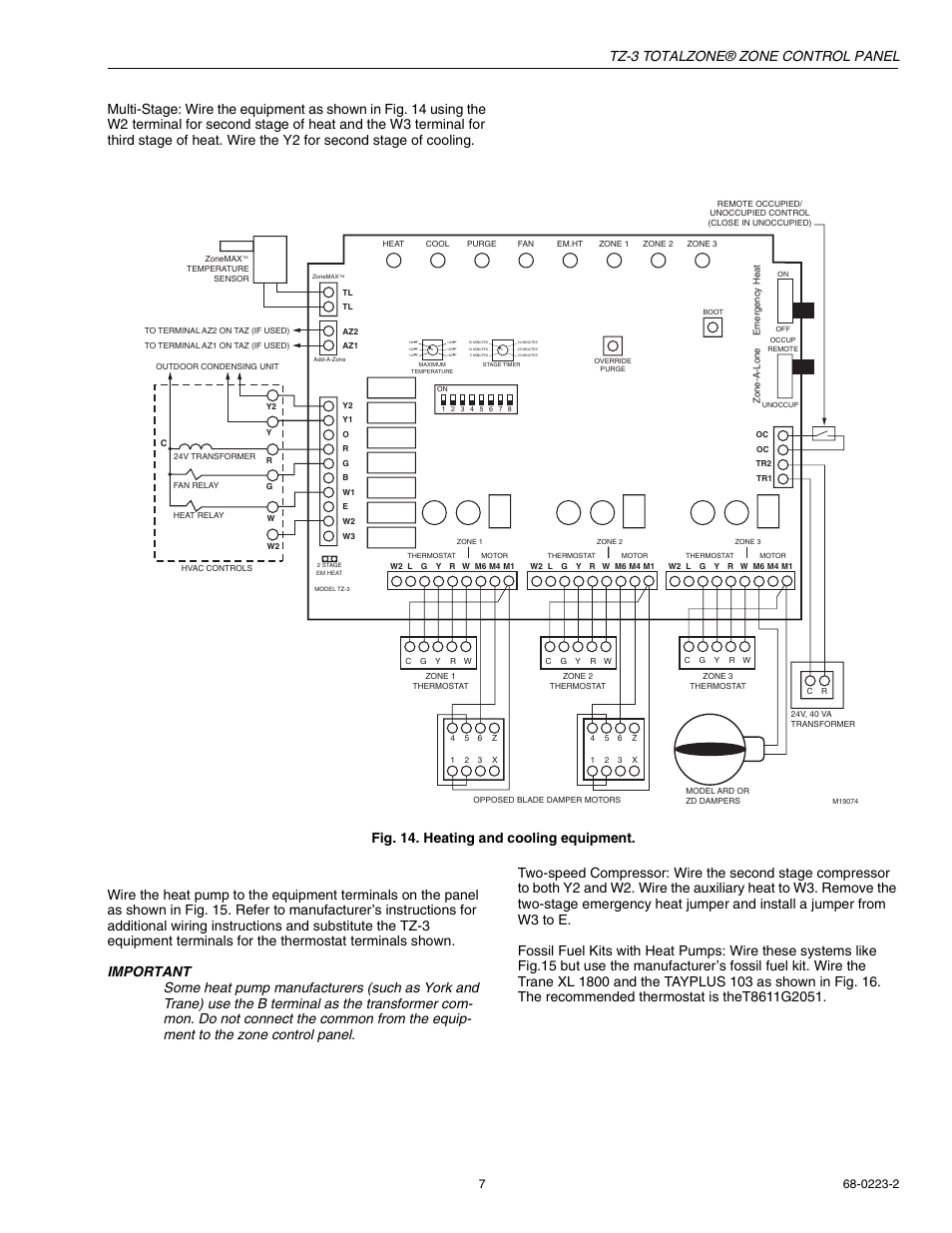 Heat pump equipment, Tz-3 totalzone® zone control panel | Honeywell TOTALZONE TZ-3 User Manual | Page 7 / 16