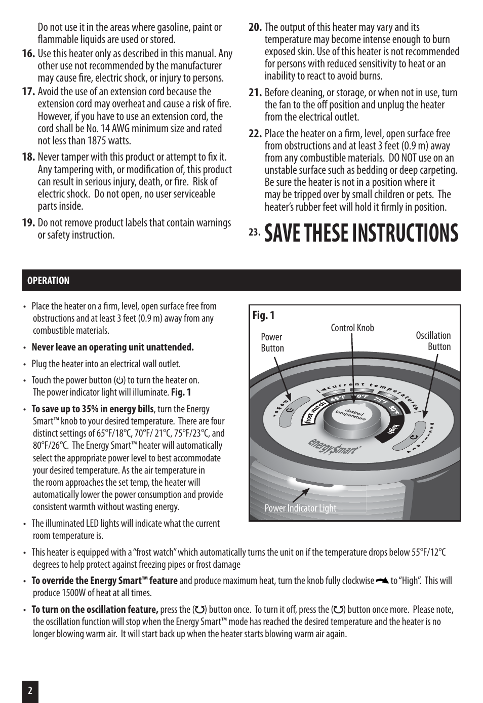 Save these instructions | Honeywell HZ-7200 User Manual | Page 2 / 12