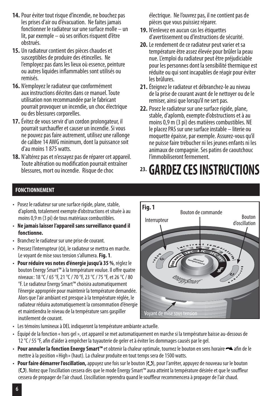 Gardez ces instructions | Honeywell HZ-7200 User Manual | Page 6 / 12