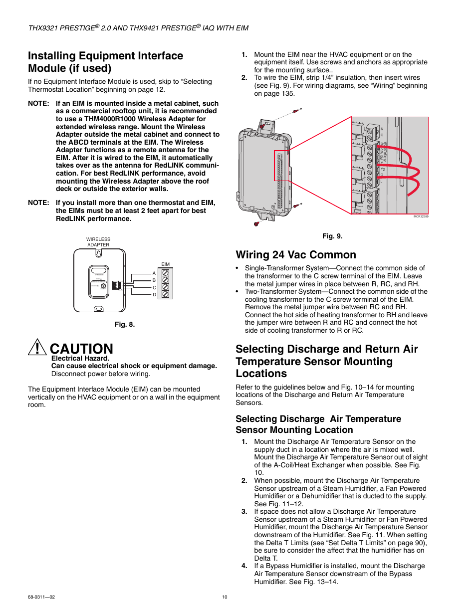 Installing equipment interface module (if used), Wiring 24 vac common, Mounting locations | Caution | Honeywell PRESTIGE THX9321 User Manual | Page 10 / 160