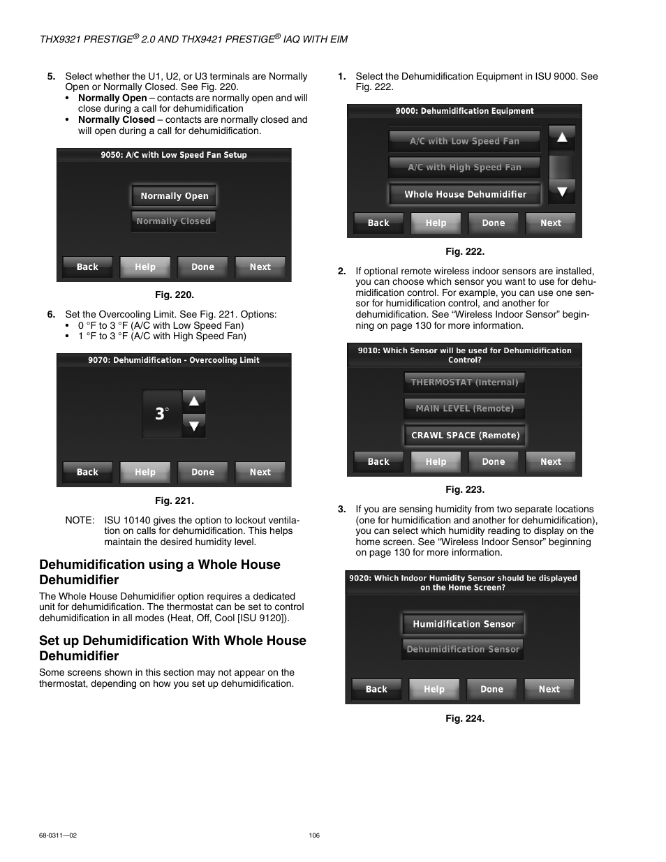 Dehumidification using a whole house dehumidifier | Honeywell PRESTIGE THX9321 User Manual | Page 106 / 160