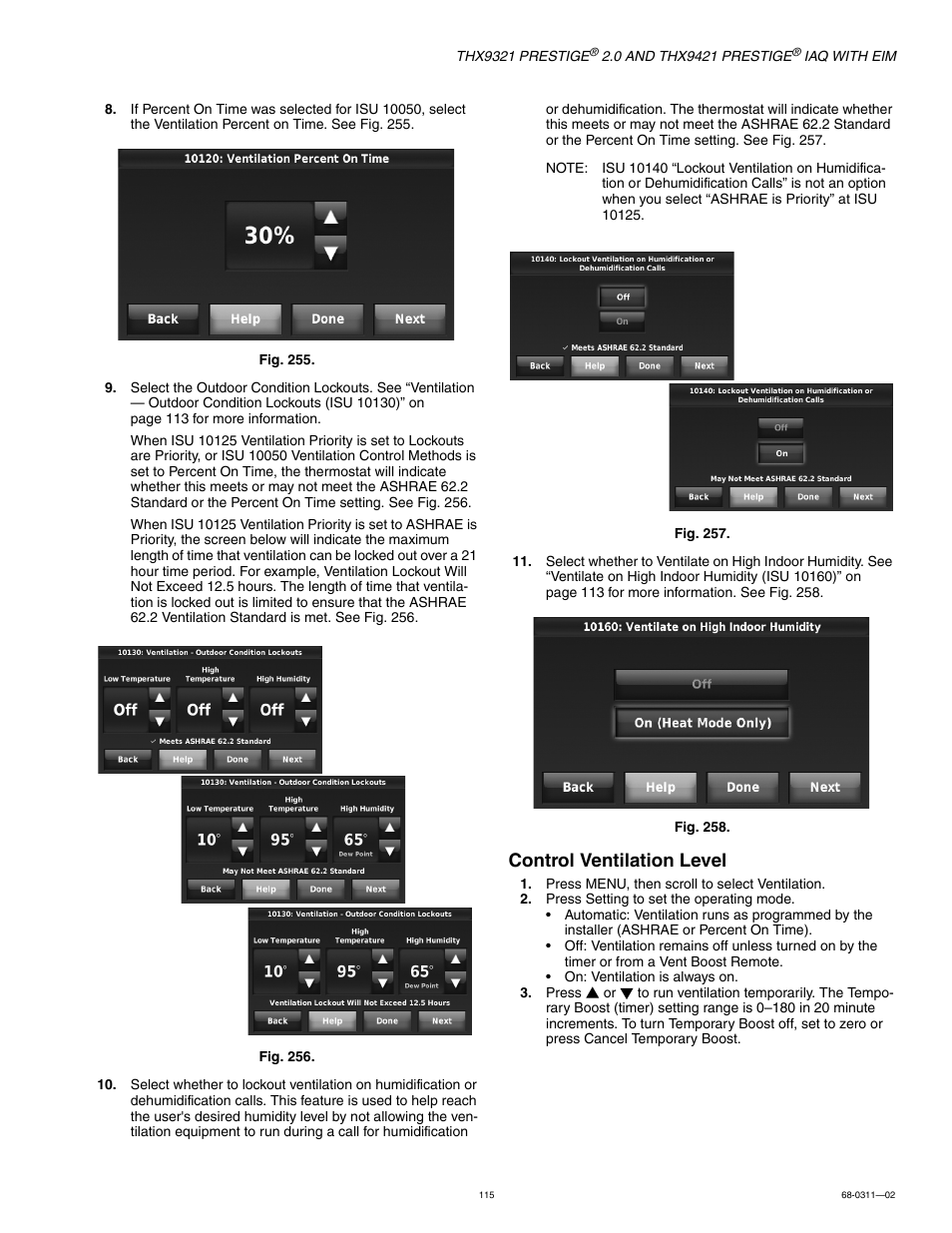 Control ventilation level | Honeywell PRESTIGE THX9321 User Manual | Page 115 / 160