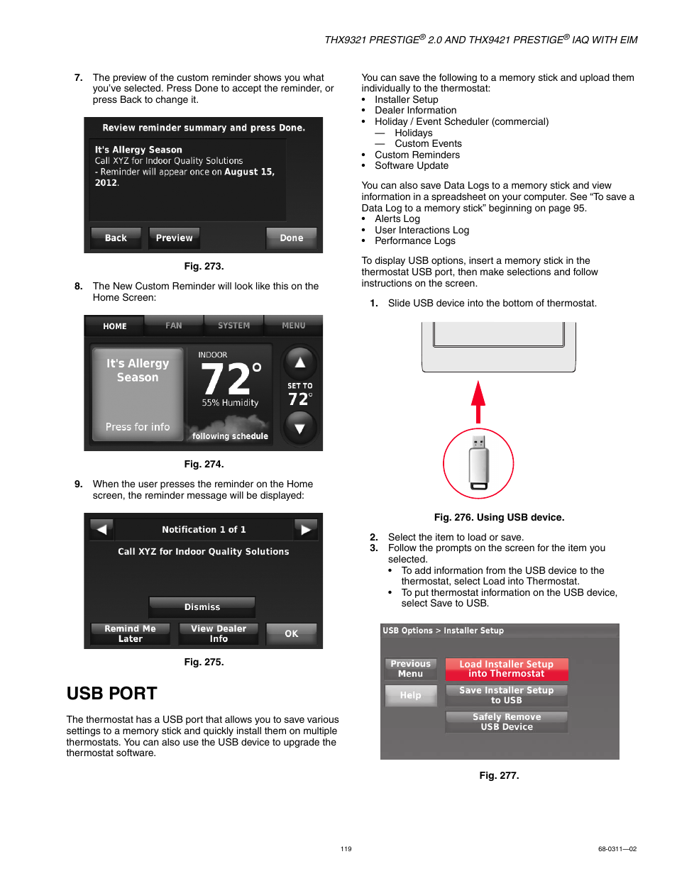 Usb port | Honeywell PRESTIGE THX9321 User Manual | Page 119 / 160