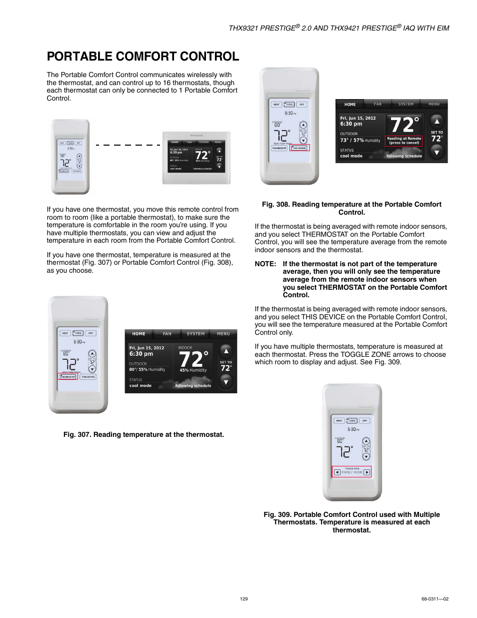 Portable comfort control | Honeywell PRESTIGE THX9321 User Manual | Page 129 / 160