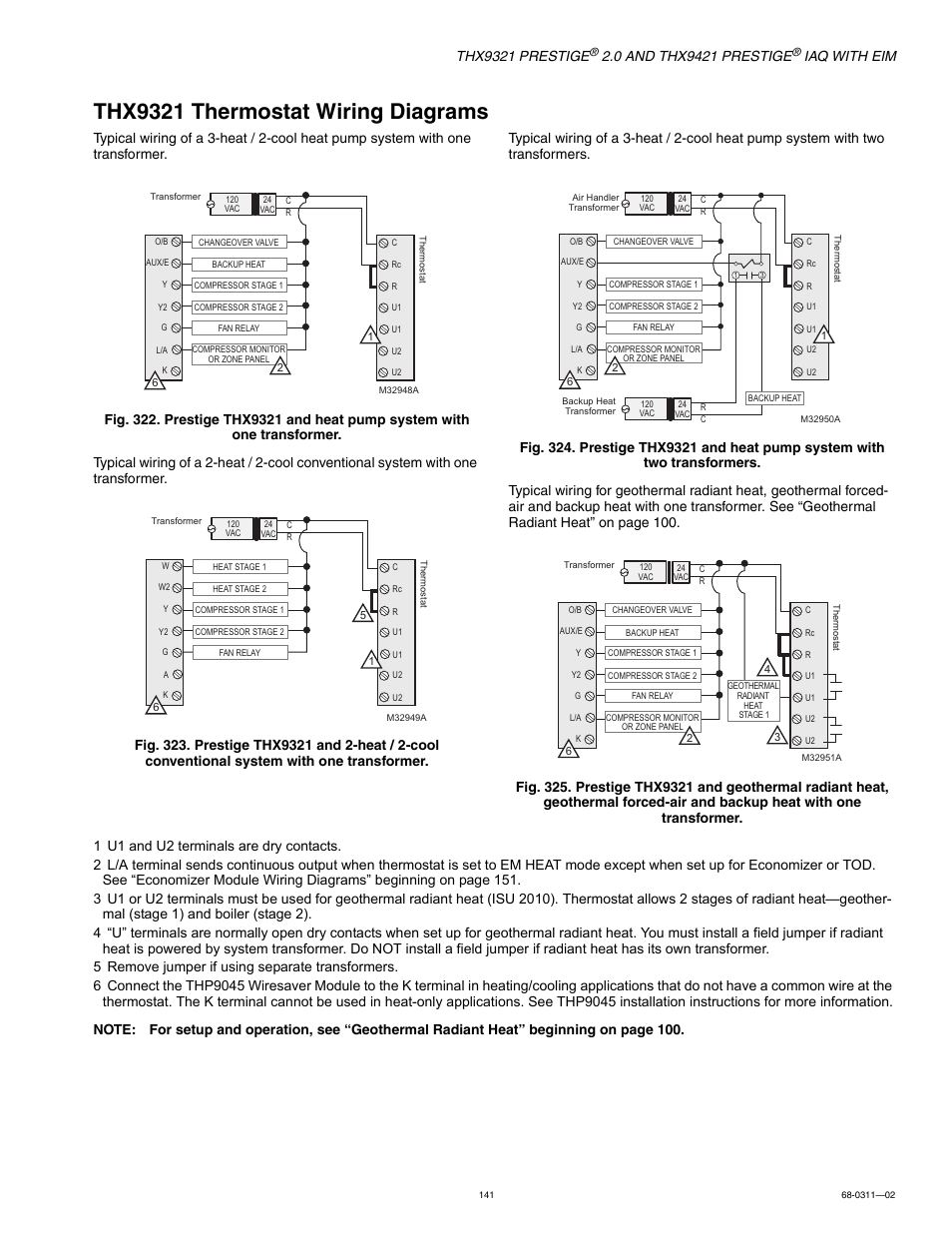 Thx9321 thermostat wiring diagrams, R to “thx9321 thermostat wiring diagrams” begin, Thx9321 prestige | Iaq with eim | Honeywell PRESTIGE THX9321 User Manual | Page 141 / 160