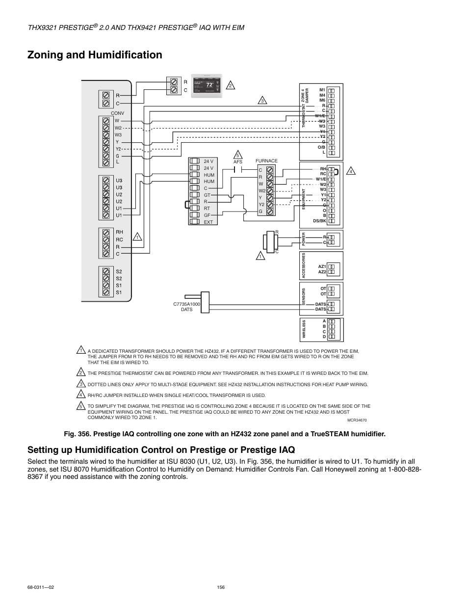 Zoning and humidification, Thx9321 prestige, Iaq with eim | Honeywell PRESTIGE THX9321 User Manual | Page 156 / 160