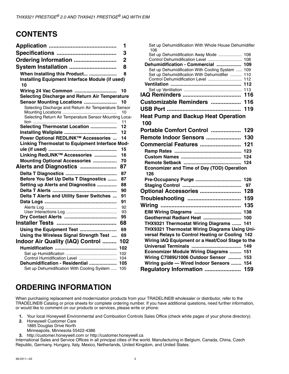 Honeywell PRESTIGE THX9321 User Manual | Page 2 / 160