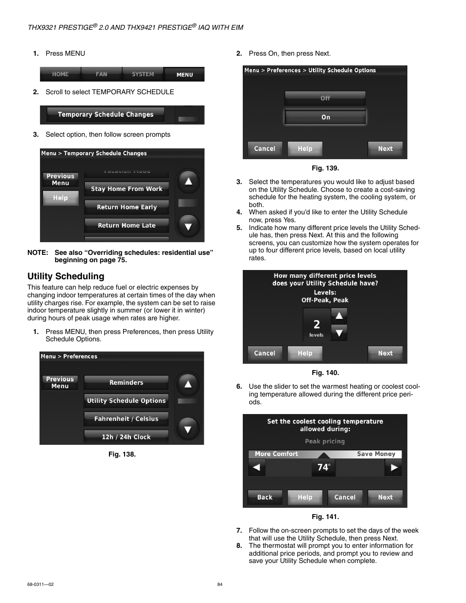 Utility scheduling | Honeywell PRESTIGE THX9321 User Manual | Page 84 / 160