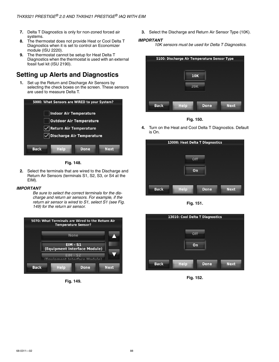 Setting up alerts and diagnostics | Honeywell PRESTIGE THX9321 User Manual | Page 88 / 160