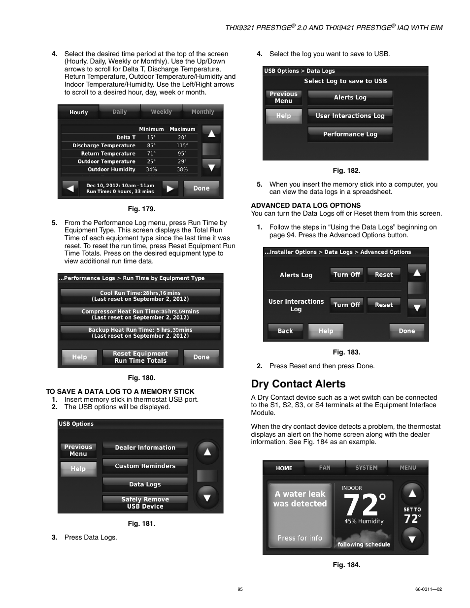 Dry contact alerts | Honeywell PRESTIGE THX9321 User Manual | Page 95 / 160