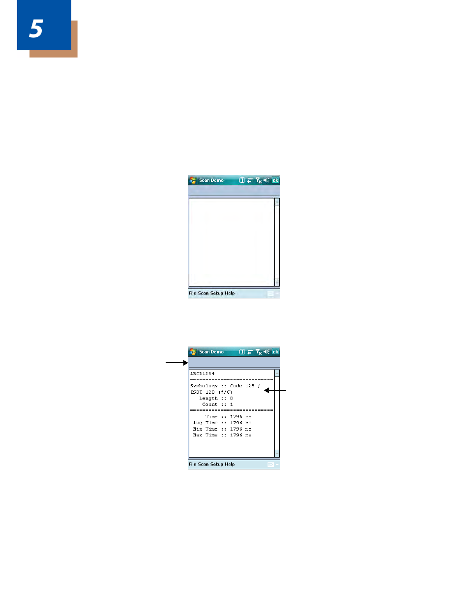 Scan demo, Overview, To use the scan demo | Scan statistics, Chapter 5 - scan demo, Overview -1 to use the scan demo -1, Scan statistics -1 | Honeywell Dolphin Demos User Manual | Page 27 / 46