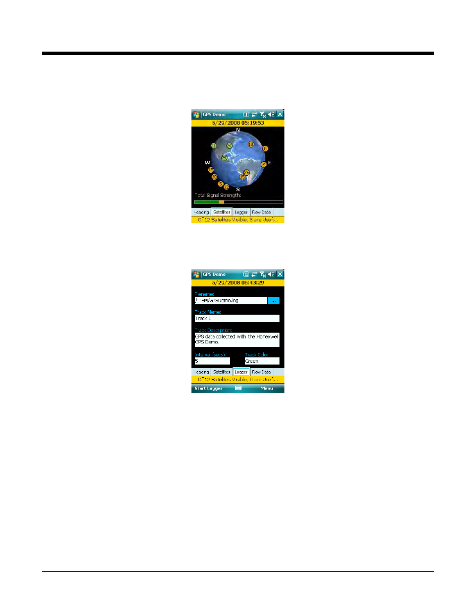 Satellites tab, Logger tab, Satellites tab -2 logger tab -2 | Honeywell Dolphin Demos User Manual | Page 36 / 46