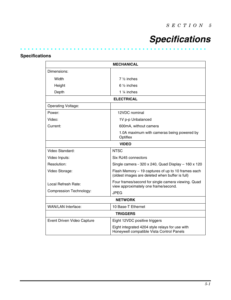 Specifications | Honeywell Optiflex User Manual | Page 17 / 24