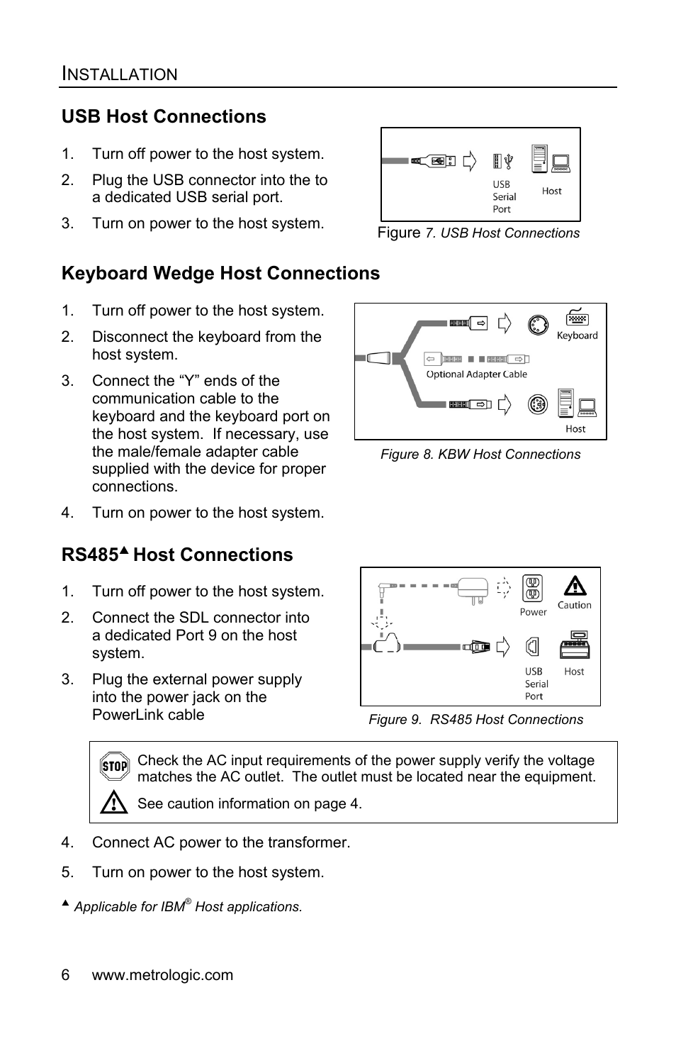 Usb host connections, Keyboard wedge host connections, Rs485 host connections | Rs485, Host connections | Honeywell FocusBT AP-010-BT User Manual | Page 10 / 32