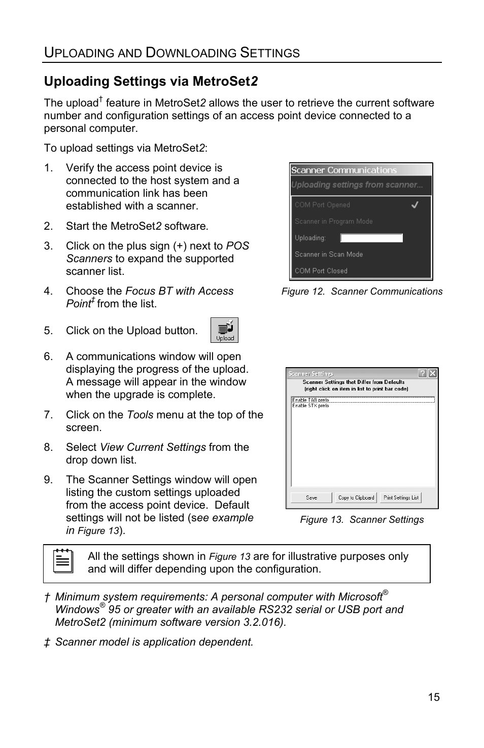 Uploading and downloading settings, Uploading settings via metroset2, Uploading settings via metroset 2 | Honeywell FocusBT AP-010-BT User Manual | Page 19 / 32