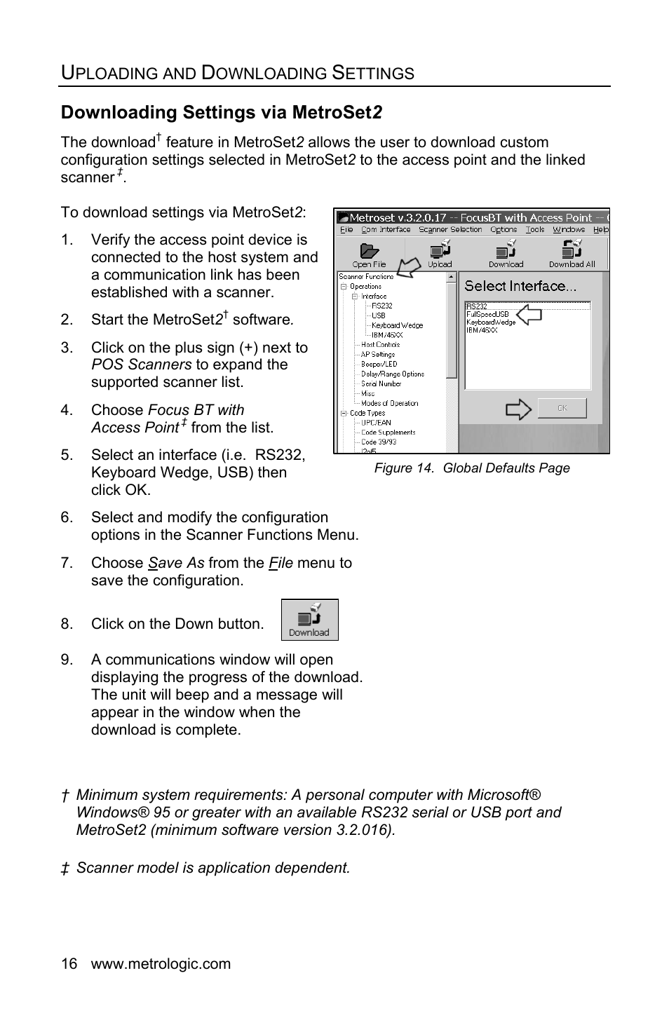 Downloading settings via metroset2, Downloading settings via metroset 2 | Honeywell FocusBT AP-010-BT User Manual | Page 20 / 32