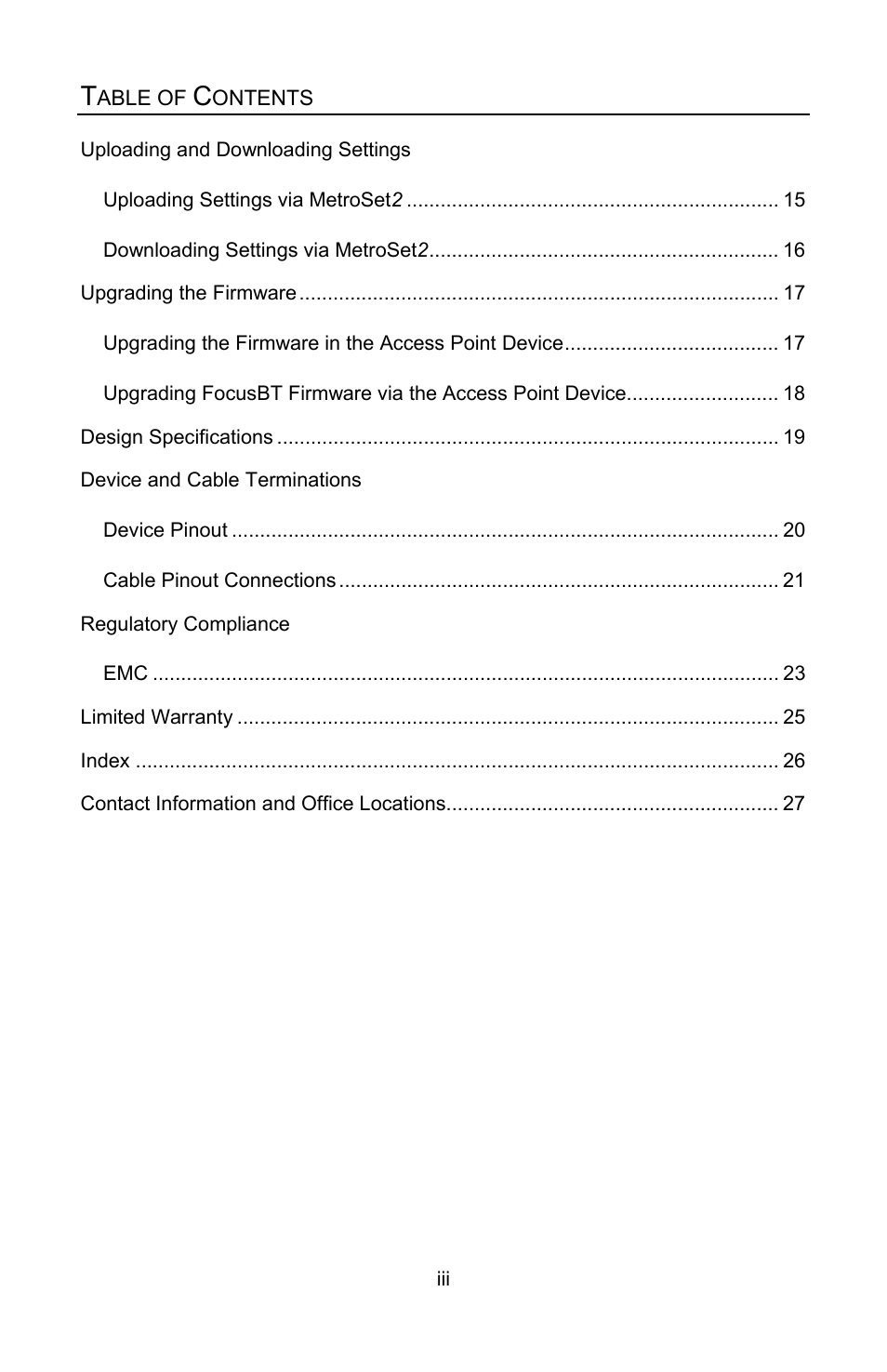 Upgrading the firmware in the access point device, Index, Contact information and office locations | Honeywell FocusBT AP-010-BT User Manual | Page 4 / 32