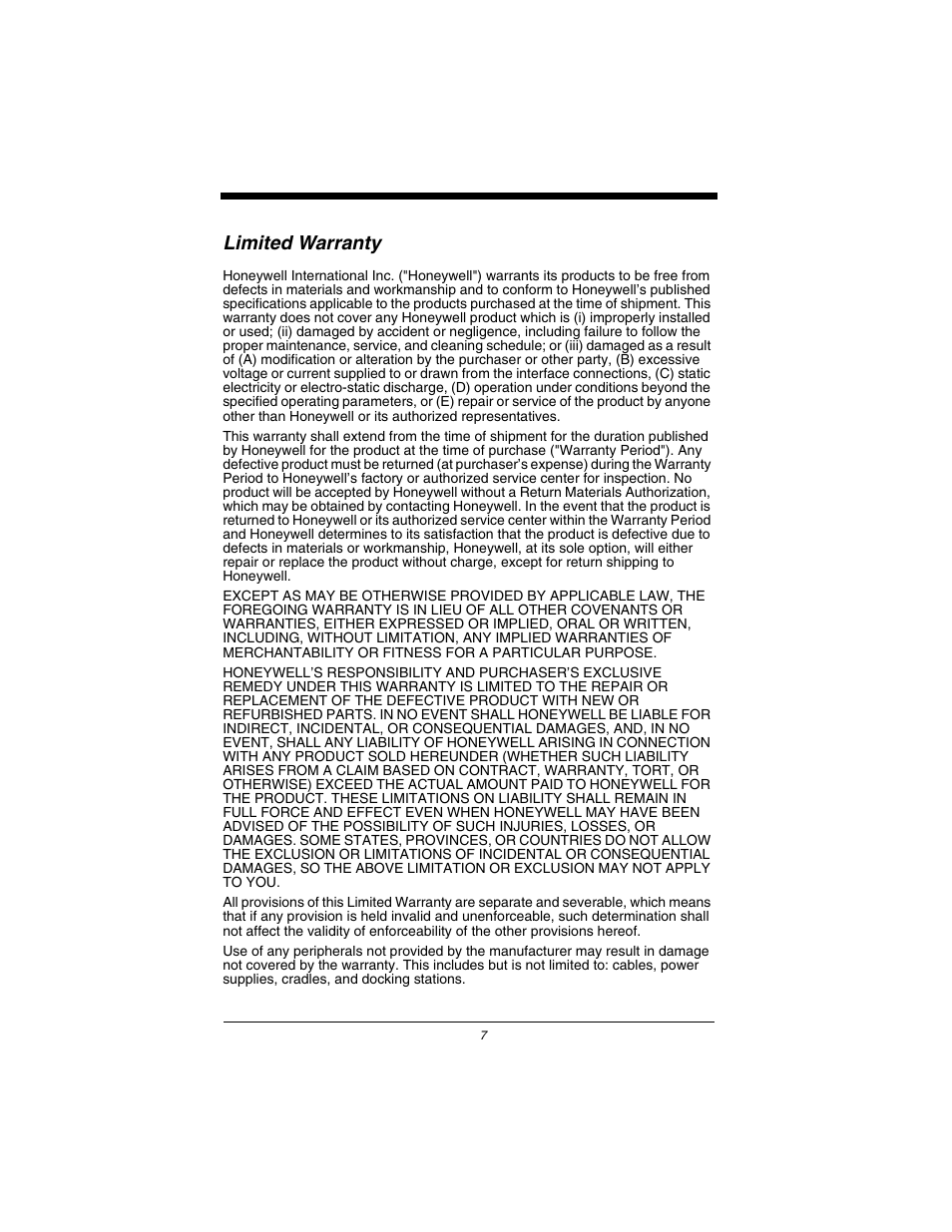 Limited warranty | Honeywell Dolphin 7600 User Manual | Page 9 / 12
