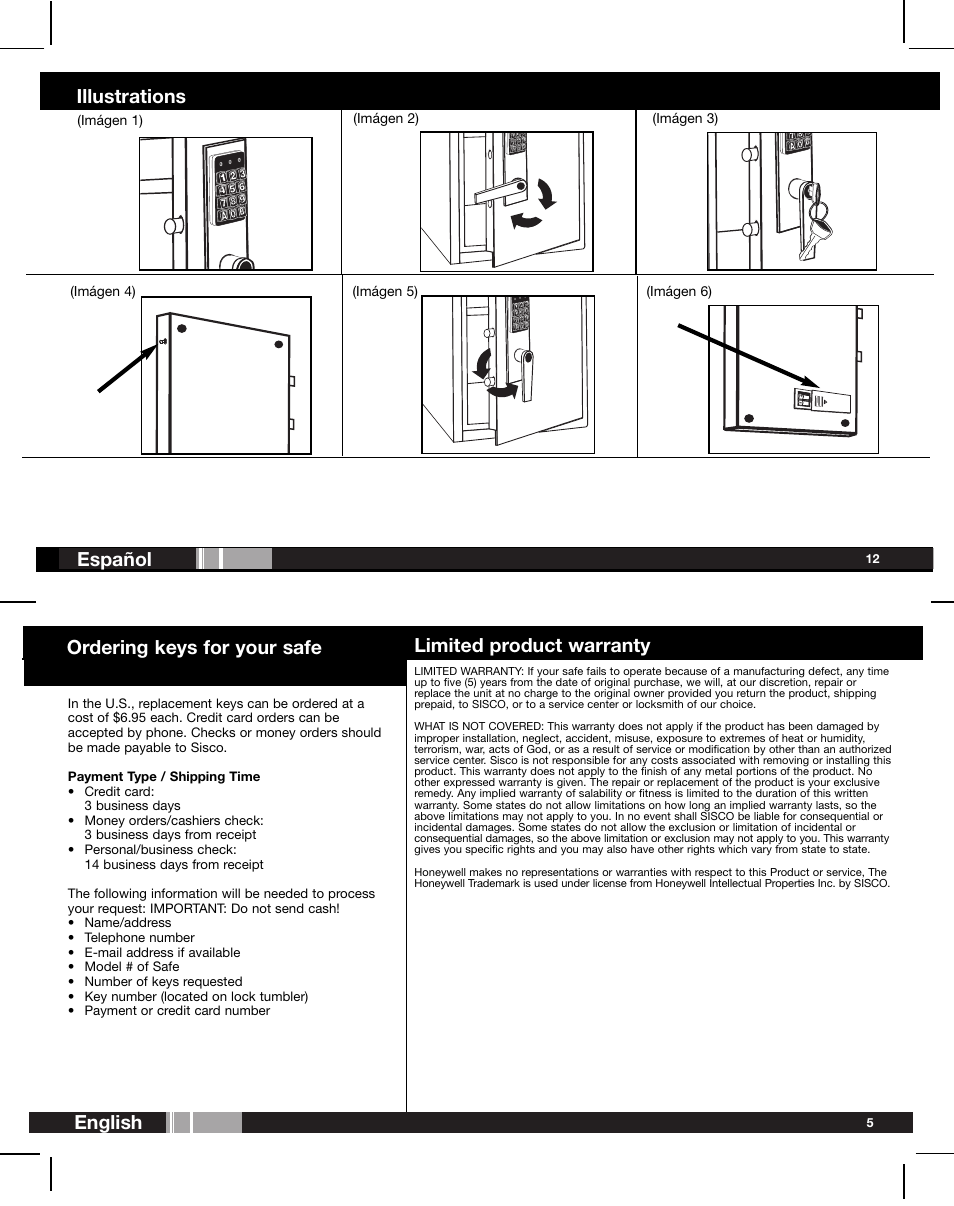 Illustrations español, Imágen 1) (imágen 4) (imágen 3) (imágen 5), Imágen 2) | Imágen 6) | Honeywell 2077D User Manual | Page 13 / 17