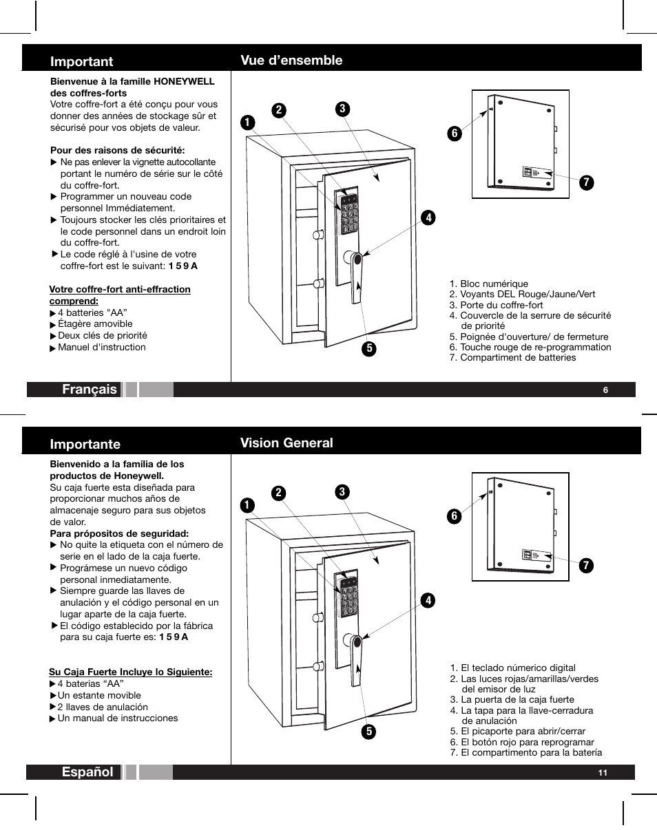 Important vue d’ensemble, Français, Importante vision general | Español | Honeywell 2077D User Manual | Page 7 / 17