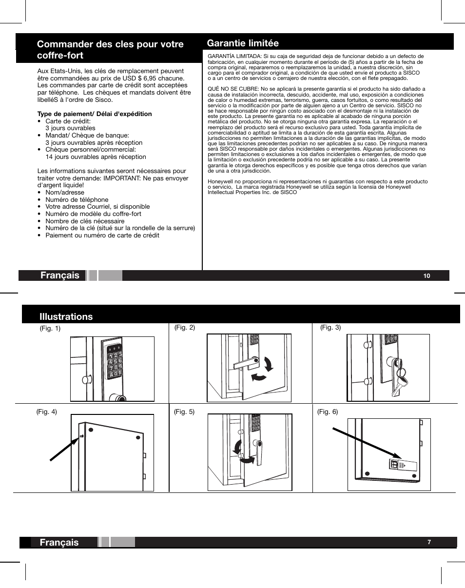 Illustrations français, Fig. 1) (fig. 4) (fig. 3) (fig. 5), Fig. 2) | Fig. 6) | Honeywell 2077D User Manual | Page 8 / 17