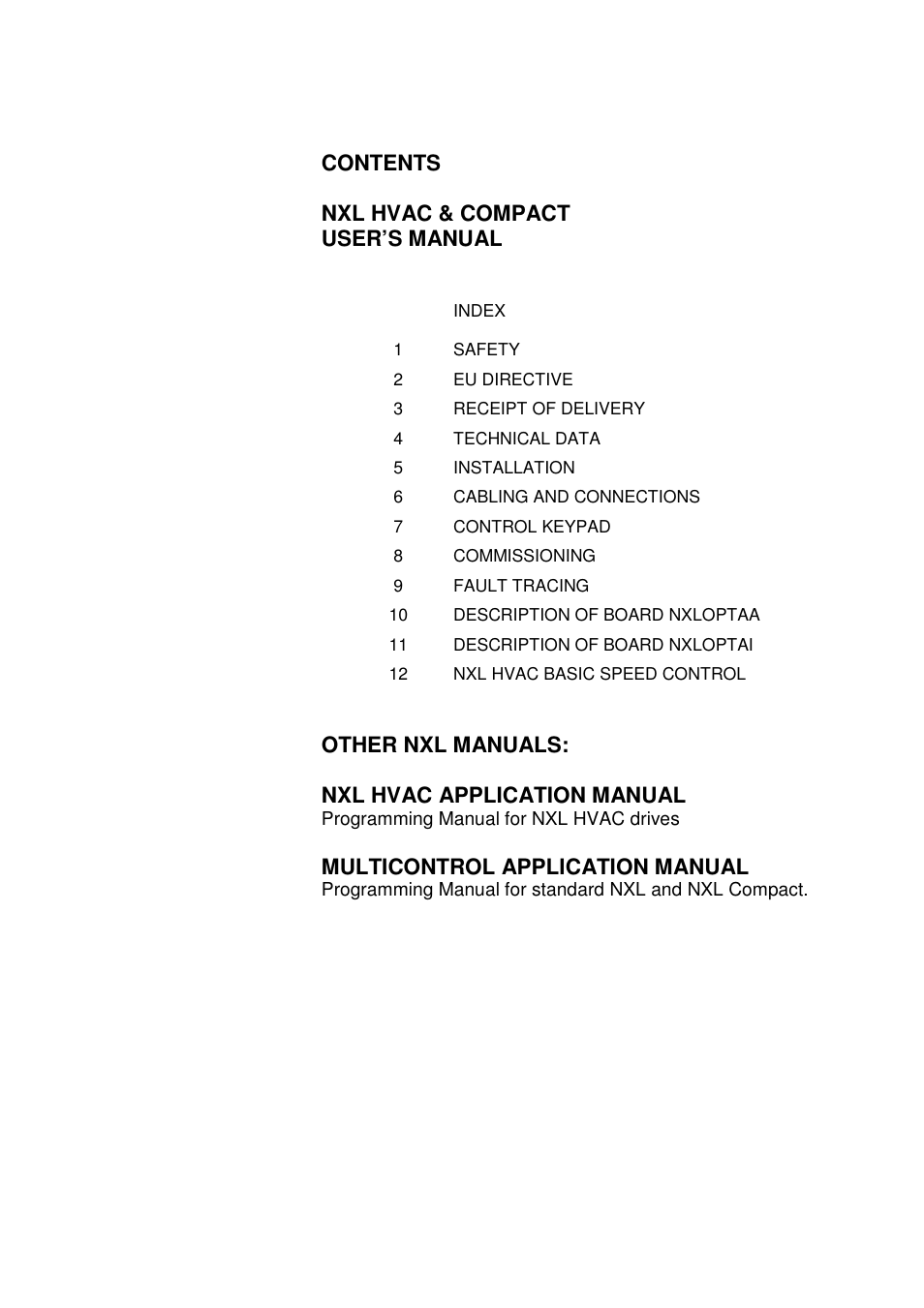 Contents nxl hvac & compact user’s manual, Other nxl manuals: nxl hvac application manual, Multicontrol application manual | Honeywell NXL User Manual | Page 3 / 96