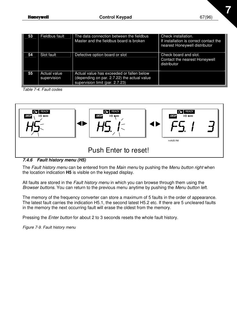 Push enter to reset | Honeywell NXL User Manual | Page 67 / 96