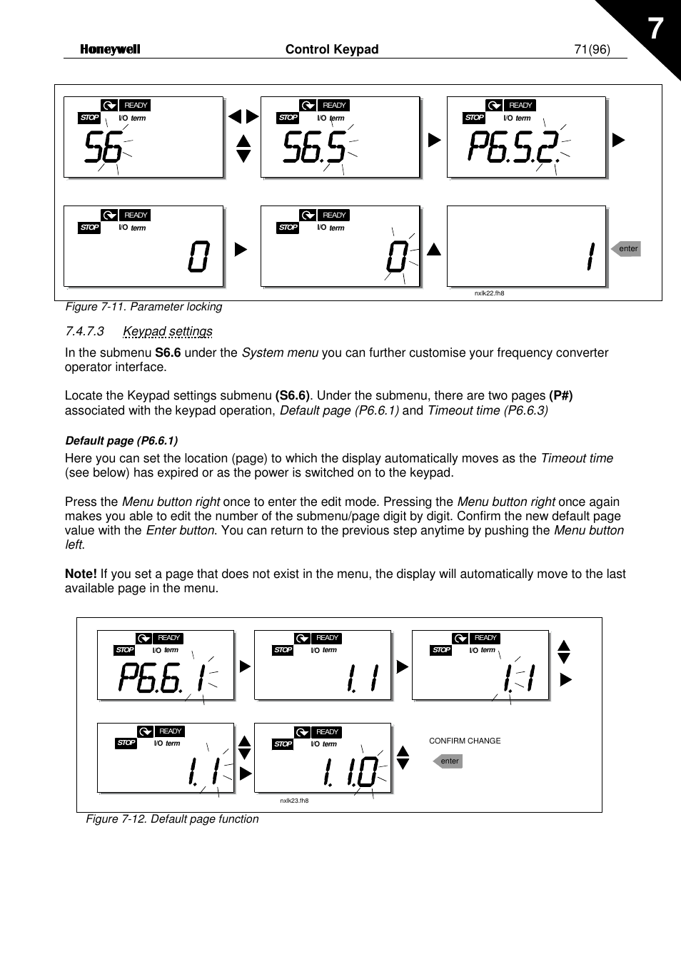 Control keypad 71(96) | Honeywell NXL User Manual | Page 71 / 96