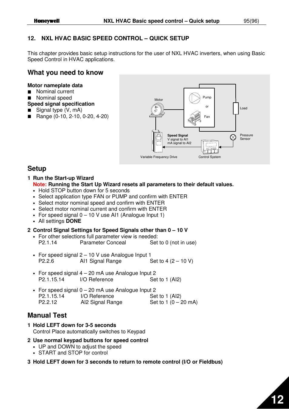What you need to know, Setup, Manual test | Nxl hvac basic speed control – quick setup | Honeywell NXL User Manual | Page 95 / 96