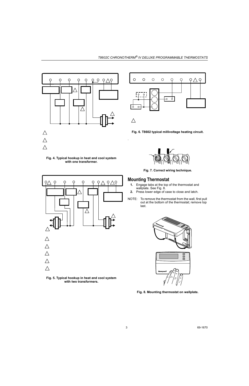 Mounting thermostat, T8602c chronotherm, Iv deluxe programmable thermostats | Honeywell CHRONOTHERM T8602C User Manual | Page 3 / 12