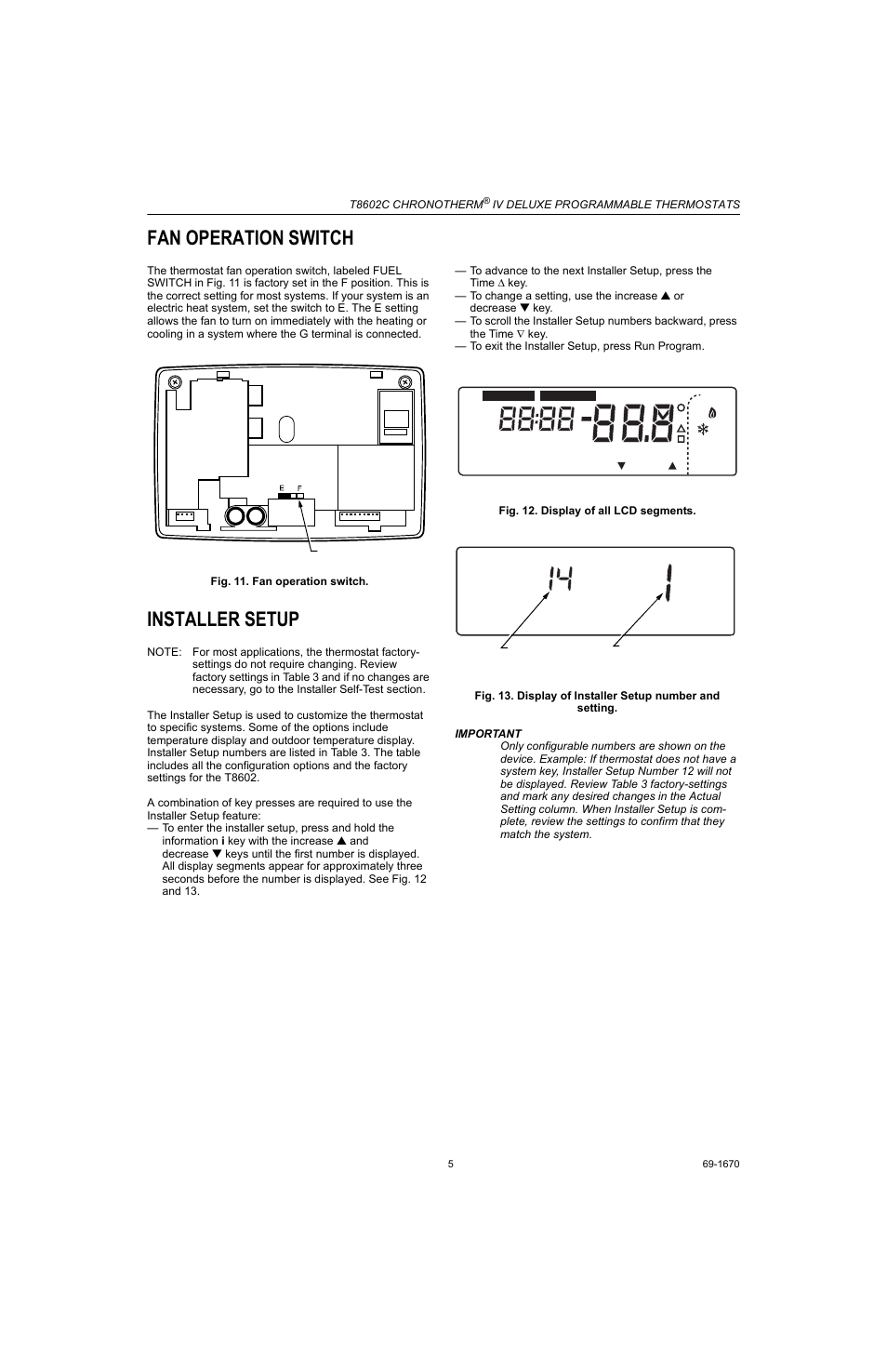 Fan operation switch, Installer setup | Honeywell CHRONOTHERM T8602C User Manual | Page 5 / 12