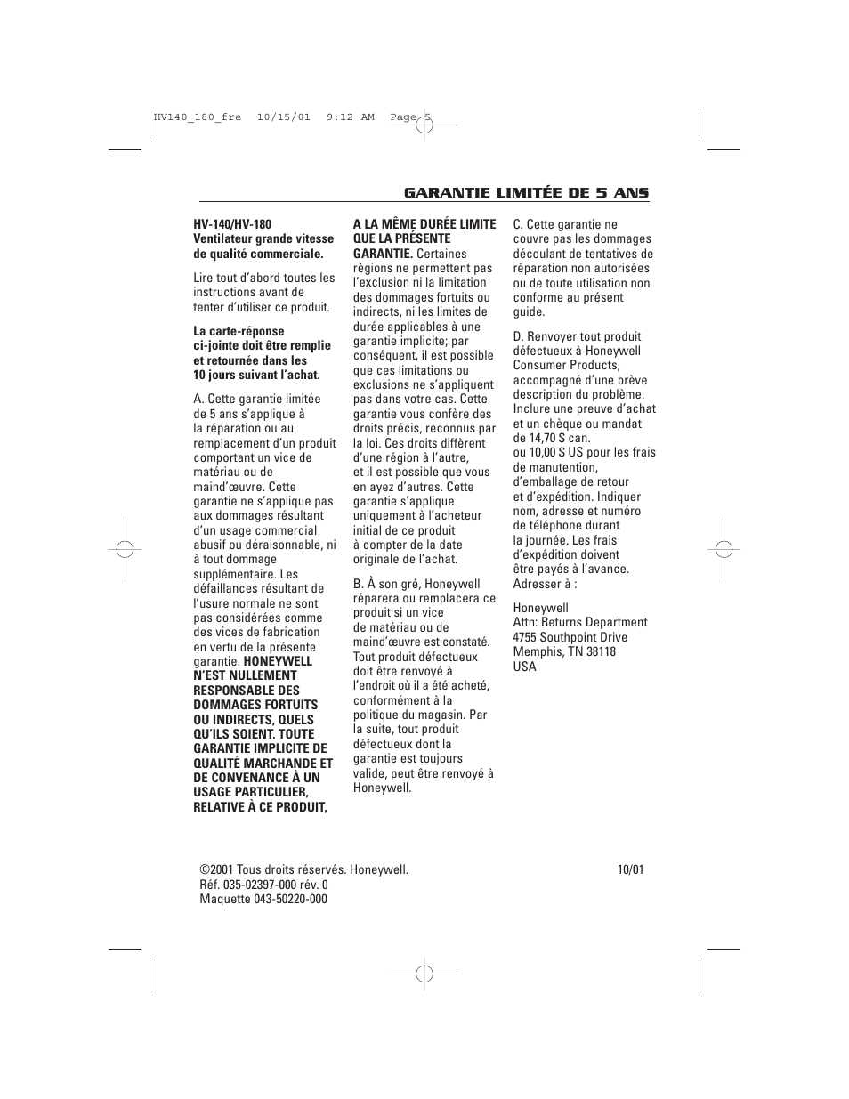 Honeywell HV140 User Manual | Page 10 / 16