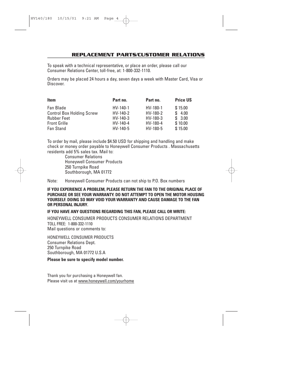 Honeywell HV140 User Manual | Page 4 / 16