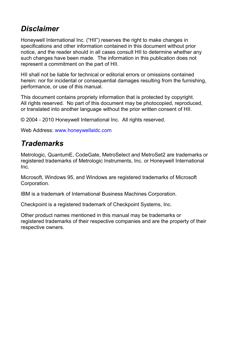 Honeywell QUANTUME IS3480 User Manual | Page 2 / 60