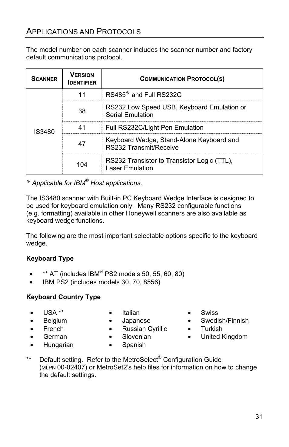 Applications and protocols | Honeywell QUANTUME IS3480 User Manual | Page 35 / 60