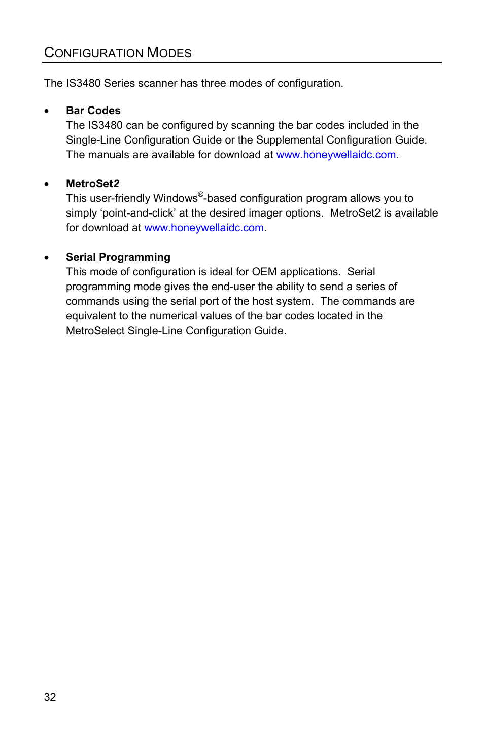 Configuration modes | Honeywell QUANTUME IS3480 User Manual | Page 36 / 60