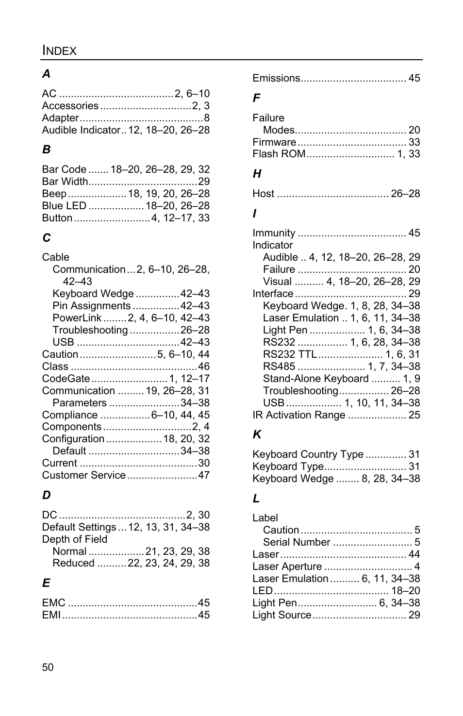 Index | Honeywell QUANTUME IS3480 User Manual | Page 54 / 60