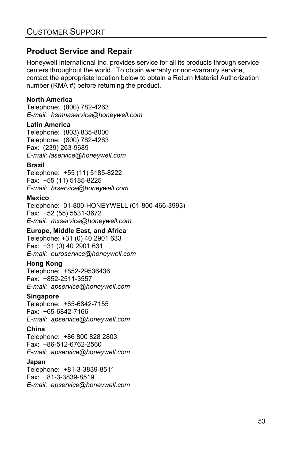 Product service and repair | Honeywell QUANTUME IS3480 User Manual | Page 57 / 60