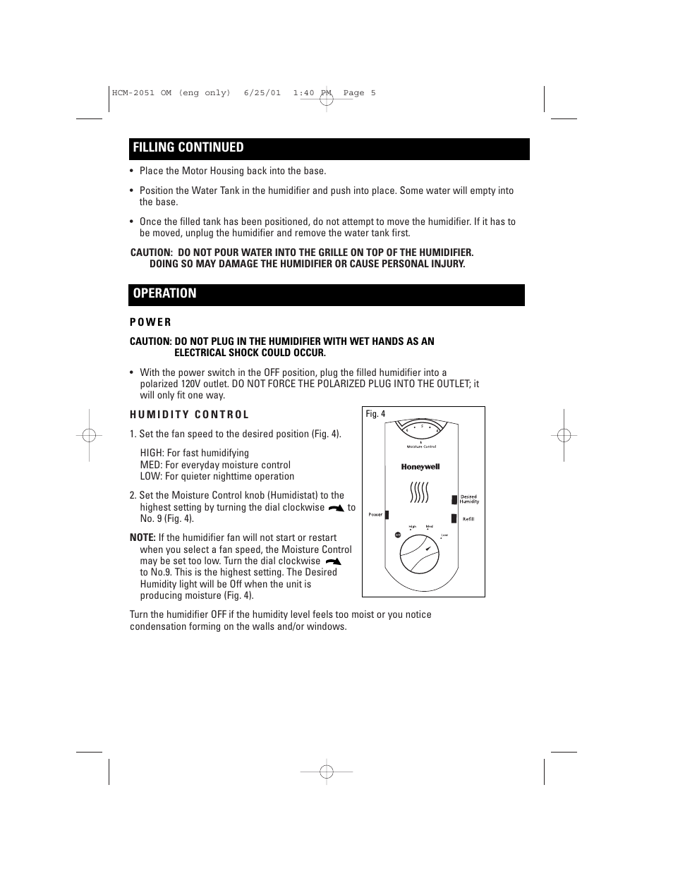 Filling continued operation | Honeywell HCM-2051 User Manual | Page 5 / 12