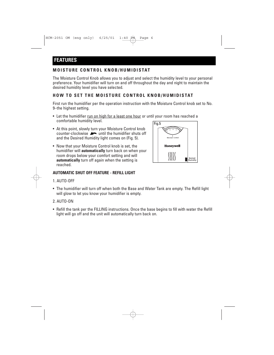 Features | Honeywell HCM-2051 User Manual | Page 6 / 12