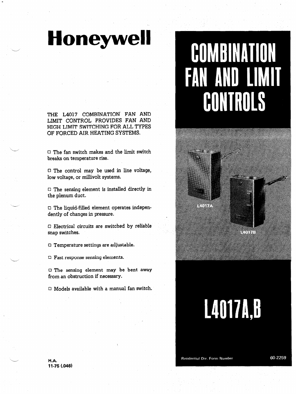 Honeywell L4017 User Manual | 5 pages