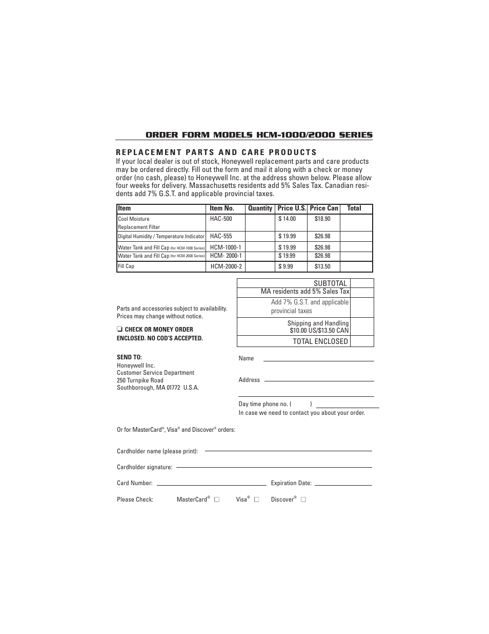 Honeywell HCM-2000 User Manual | Page 10 / 11