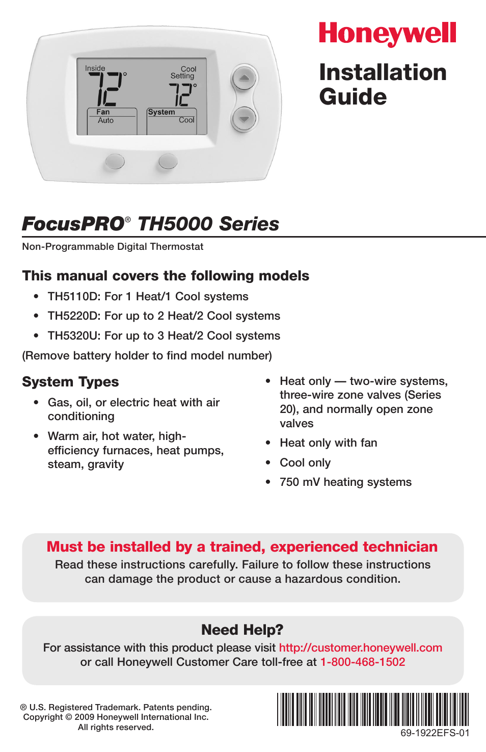 Honeywell FocusPRO TH5000 Series User Manual | 24 pages