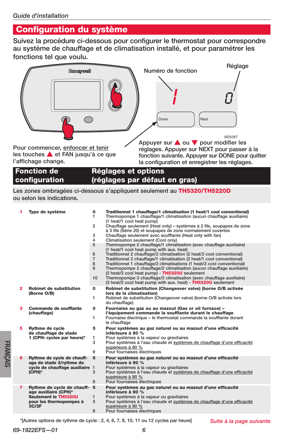 Configuration du système, Français, Guide d’installation | Honeywell FocusPRO TH5000 Series User Manual | Page 14 / 24