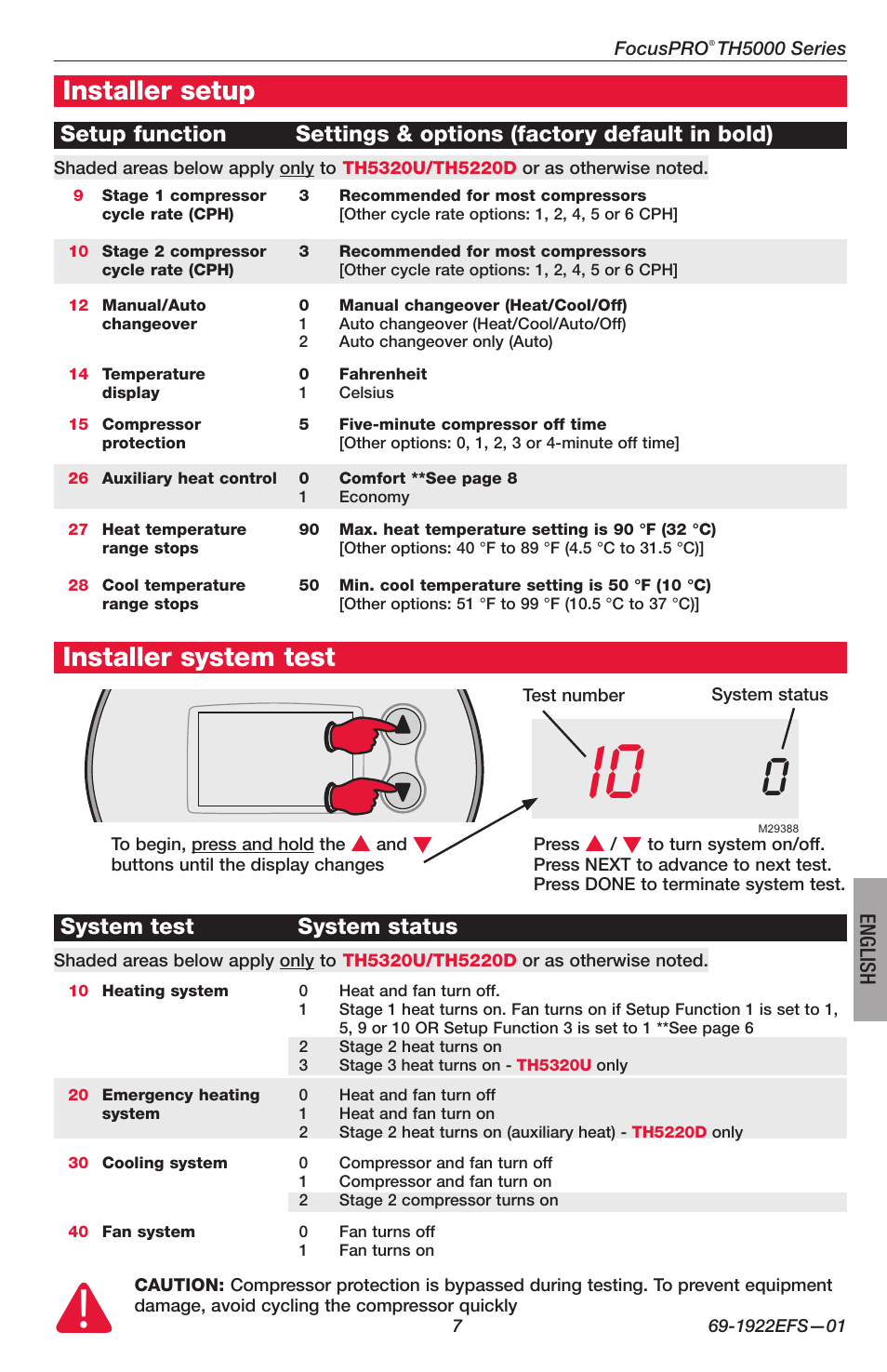 Installer setup, Installer system test, System test system status | Honeywell FocusPRO TH5000 Series User Manual | Page 7 / 24