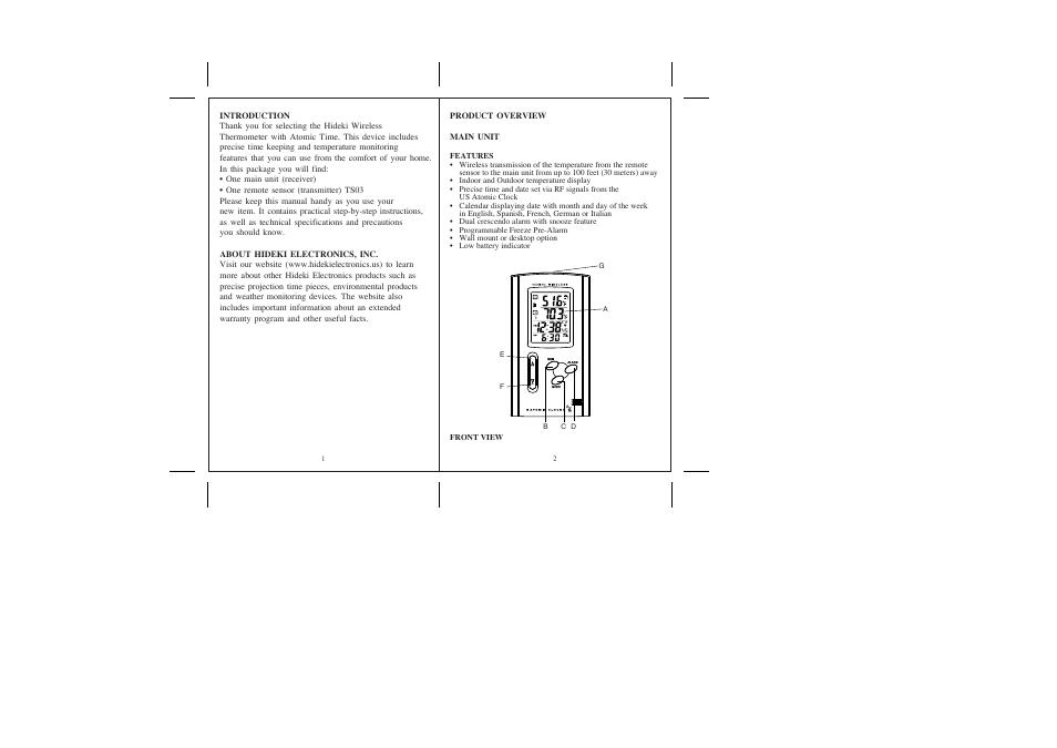 Honeywell TE22W User Manual | Page 2 / 9