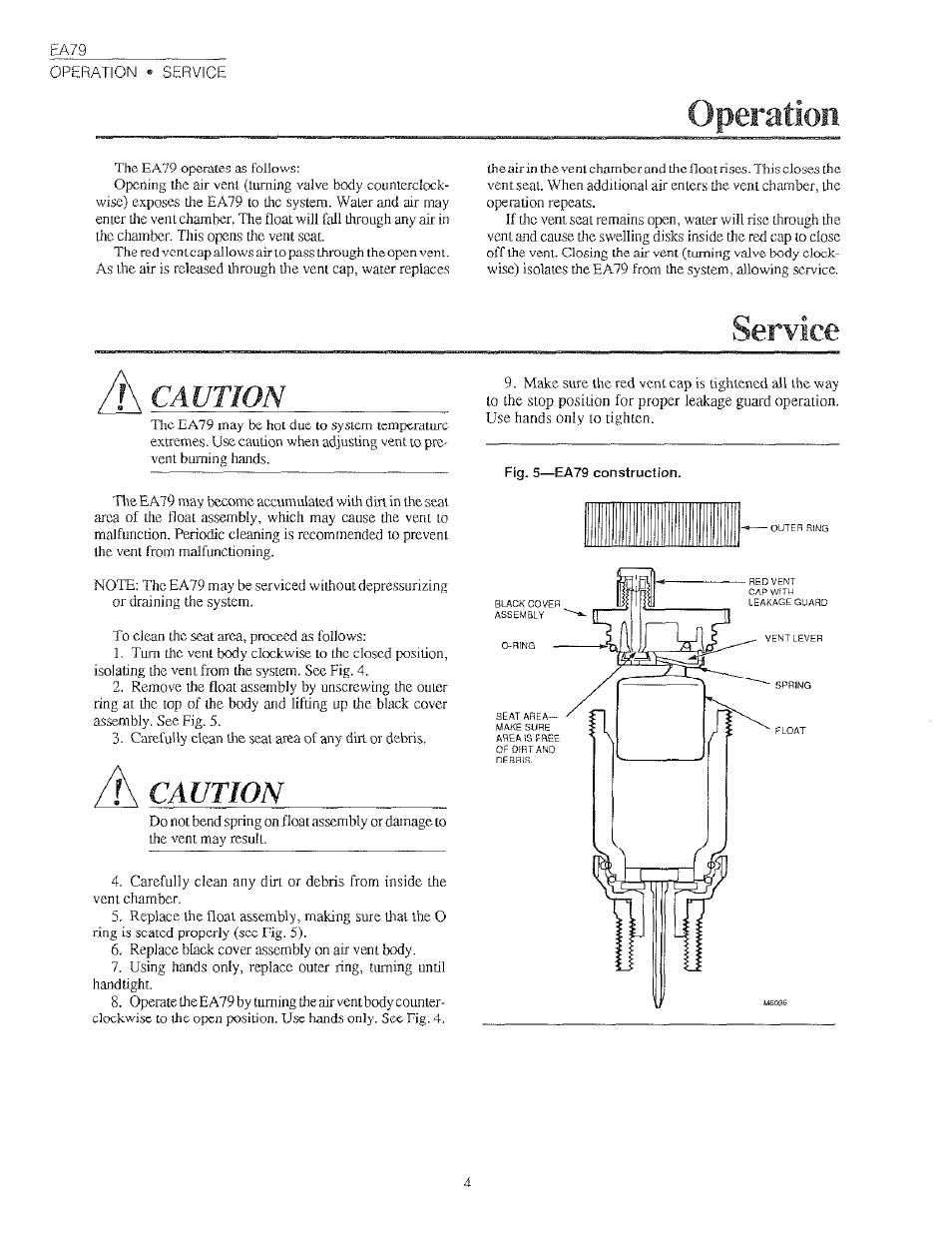 Operation, Service, Caution | Honeywell EA79 User Manual | Page 4 / 6