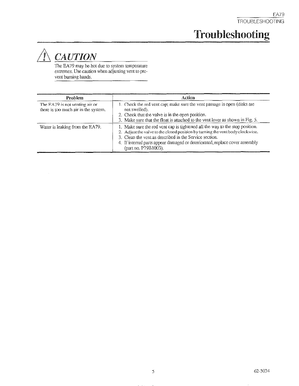 Troubleshooting, Caution | Honeywell EA79 User Manual | Page 5 / 6