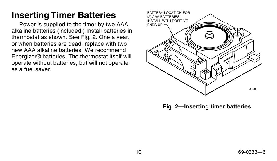 Inserting timer batteries | Honeywell CT1500 User Manual | Page 10 / 28